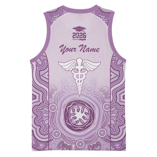 Aussie Nurse RN 2026 Personalised Basketball Jersey Purple Aboriginal Art Pattern Cultural Pride