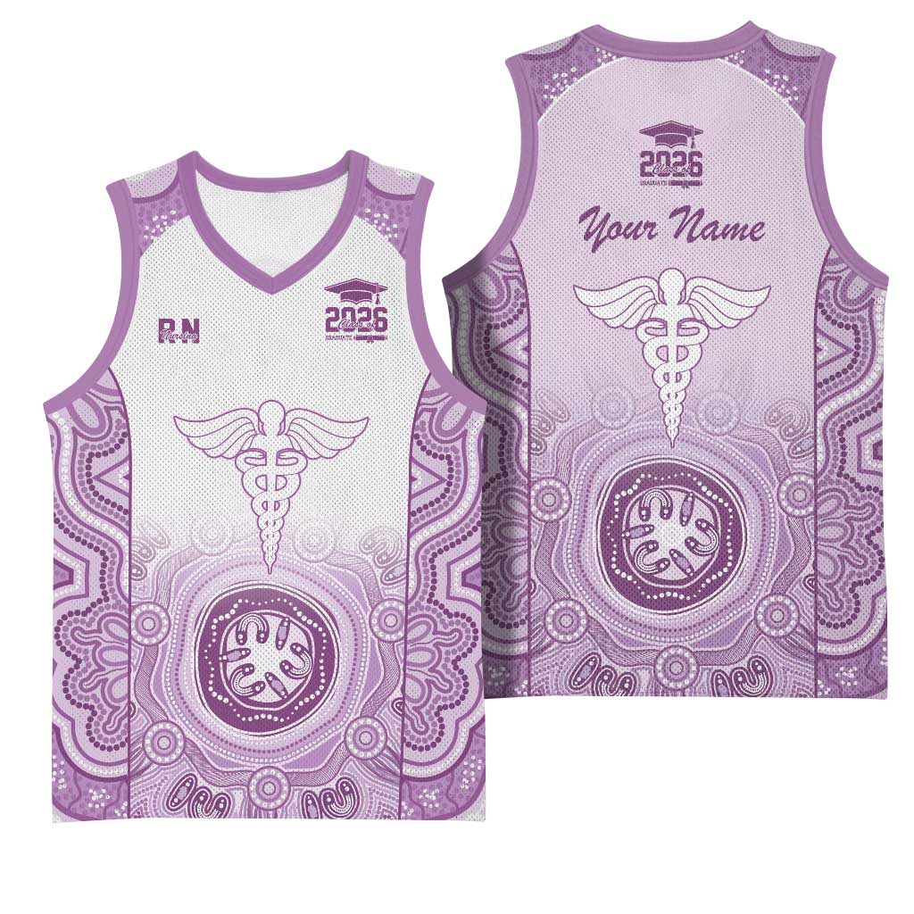 Aussie Nurse RN 2026 Personalised Basketball Jersey Purple Aboriginal Art Pattern Cultural Pride