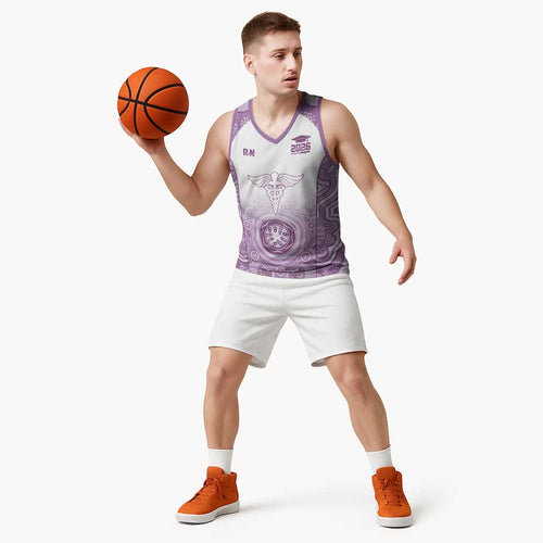 Aussie Nurse RN 2026 Personalised Basketball Jersey Purple Aboriginal Art Pattern Cultural Pride