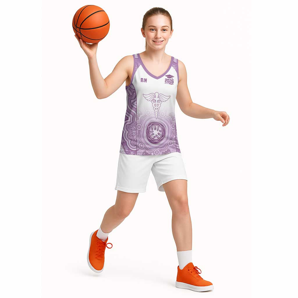 Aussie Nurse RN 2026 Personalised Basketball Jersey Purple Aboriginal Art Pattern Cultural Pride