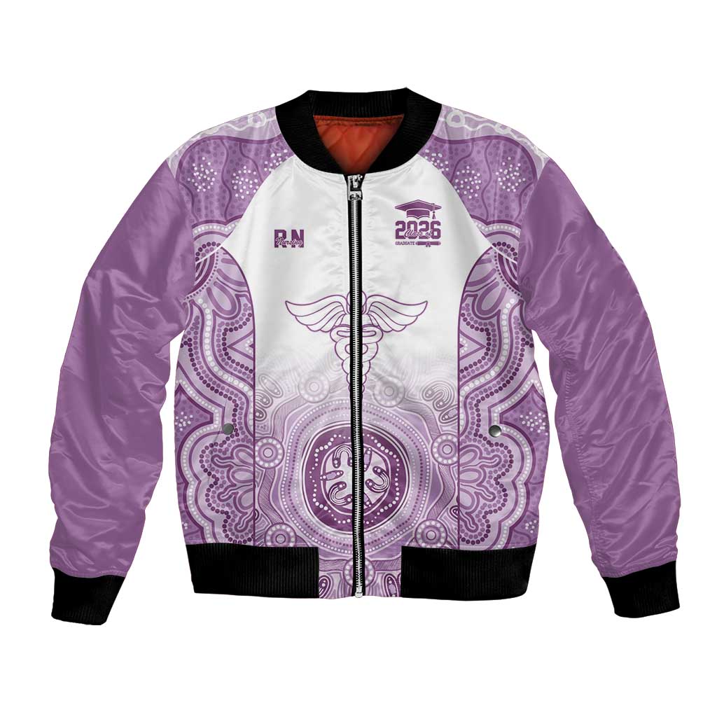 Aussie Nurse RN 2026 Personalised Bomber Jacket Purple Aboriginal Art Pattern Cultural Pride
