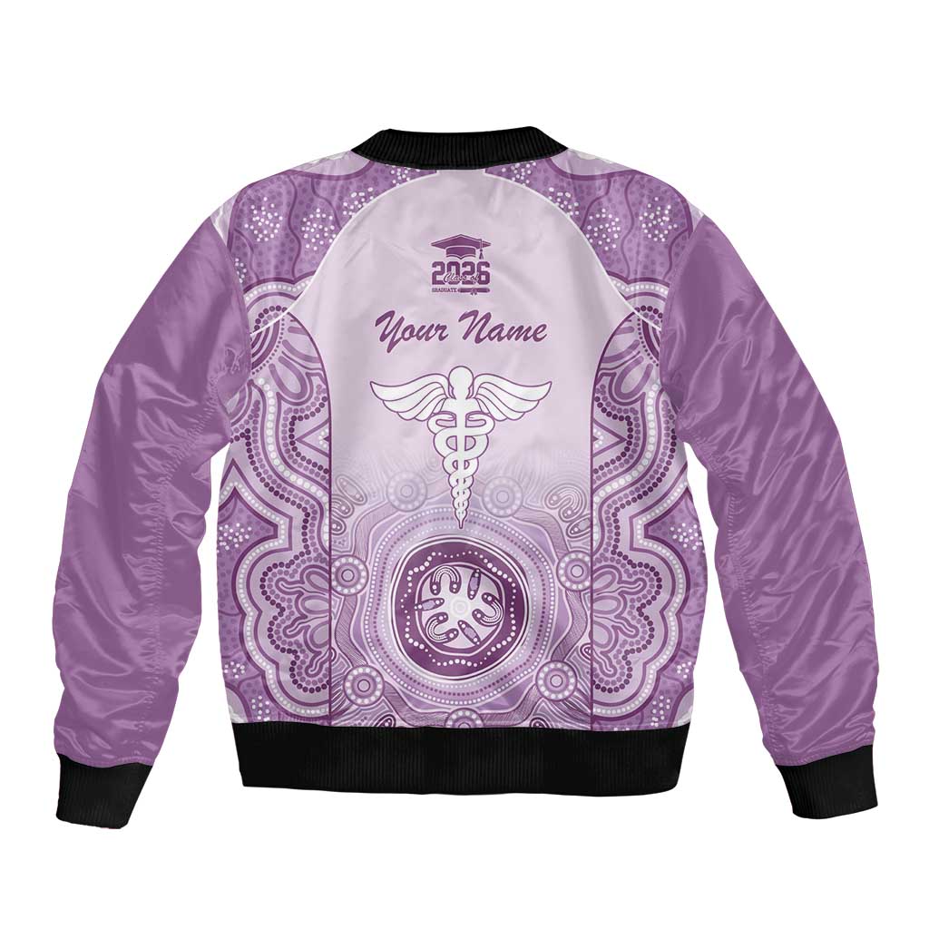 Aussie Nurse RN 2026 Personalised Bomber Jacket Purple Aboriginal Art Pattern Cultural Pride
