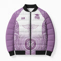 Aussie Nurse RN 2026 Personalised Bomber Puffer Jacket Purple Aboriginal Art Pattern Cultural Pride