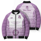 Aussie Nurse RN 2026 Personalised Bomber Puffer Jacket Purple Aboriginal Art Pattern Cultural Pride
