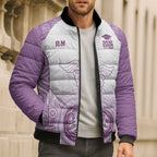 Aussie Nurse RN 2026 Personalised Bomber Puffer Jacket Purple Aboriginal Art Pattern Cultural Pride