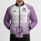 Aussie Nurse RN 2026 Personalised Bomber Puffer Jacket Purple Aboriginal Art Pattern Cultural Pride