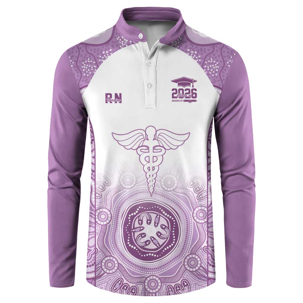 Aussie Nurse RN 2026 Personalised Button Sweatshirt Purple Aboriginal Art Pattern Cultural Pride