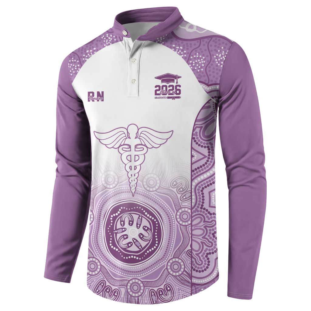 Aussie Nurse RN 2026 Personalised Button Sweatshirt Purple Aboriginal Art Pattern Cultural Pride