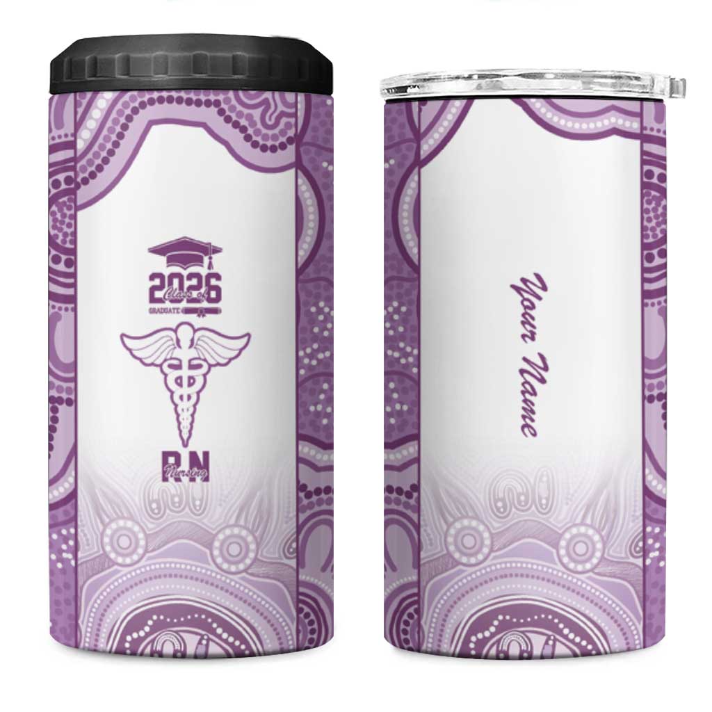 Aussie Nurse RN 2026 Personalised 4 in 1 Can Cooler Tumbler Purple Aboriginal Art Pattern Cultural Pride