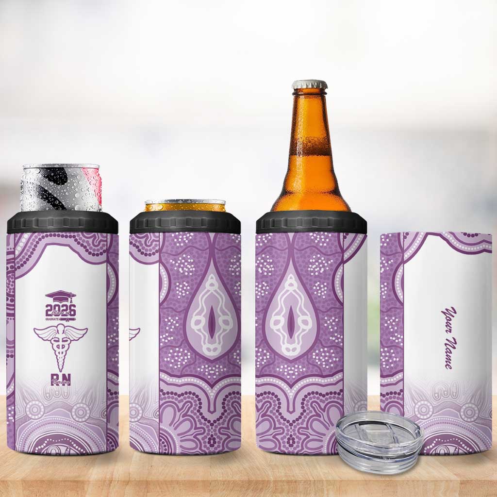 Aussie Nurse RN 2026 Personalised 4 in 1 Can Cooler Tumbler Purple Aboriginal Art Pattern Cultural Pride