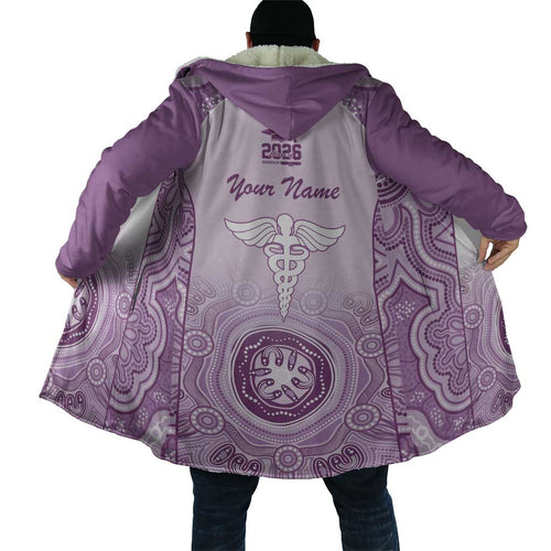 Aussie Nurse RN 2026 Personalised Cloak Purple Aboriginal Art Pattern Cultural Pride