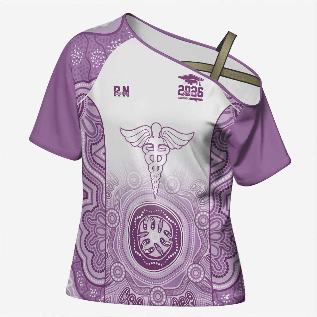 Aussie Nurse RN 2026 Personalised Cross Shoulder Shirt Purple Aboriginal Art Pattern Cultural Pride