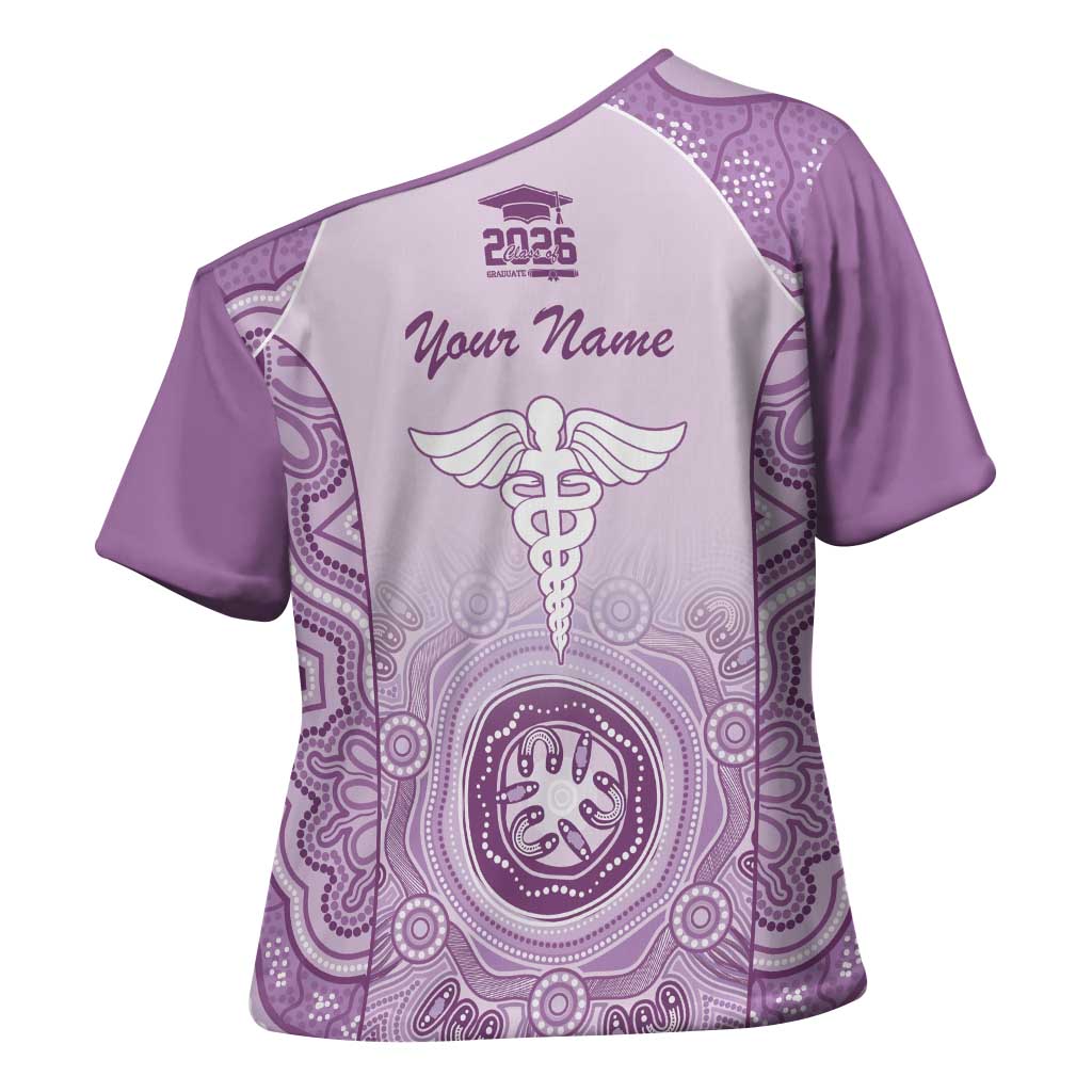 Aussie Nurse RN 2026 Personalised Cross Shoulder Shirt Purple Aboriginal Art Pattern Cultural Pride