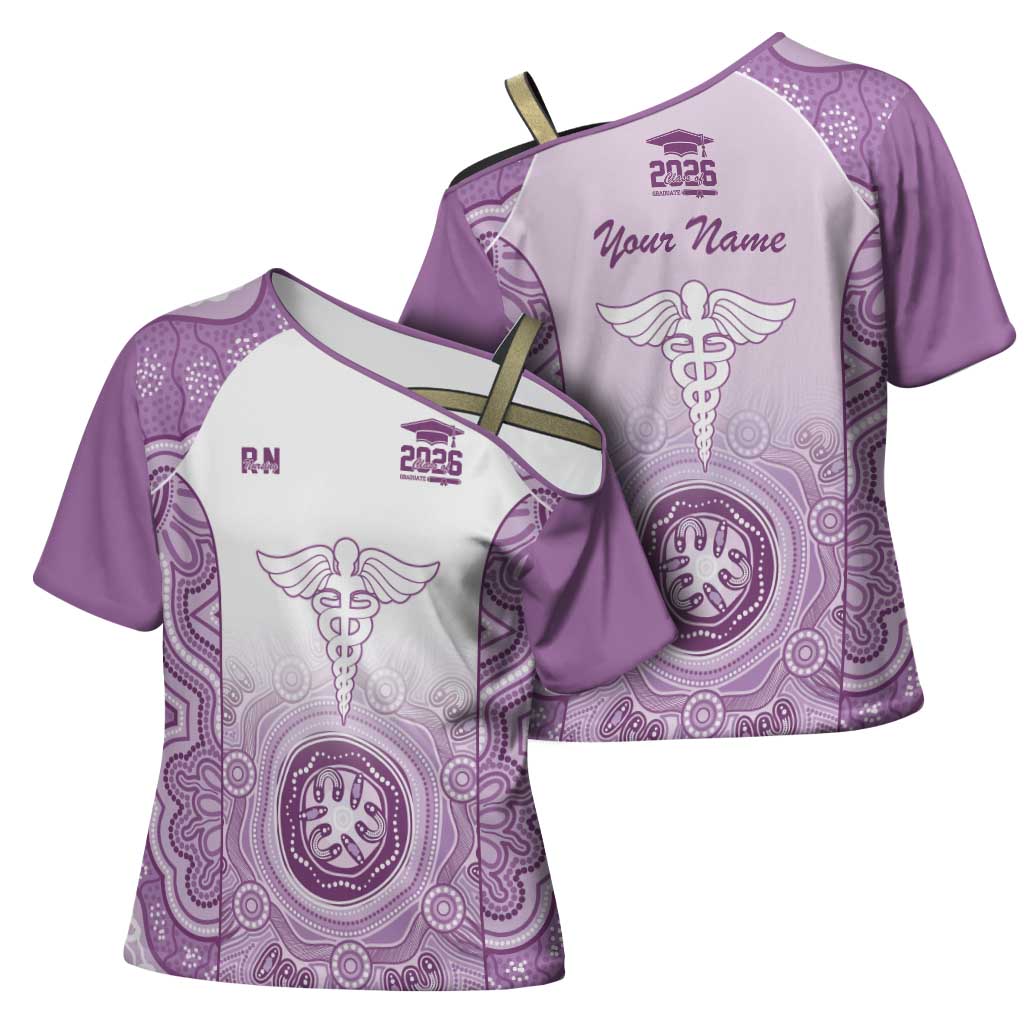 Aussie Nurse RN 2026 Personalised Cross Shoulder Shirt Purple Aboriginal Art Pattern Cultural Pride