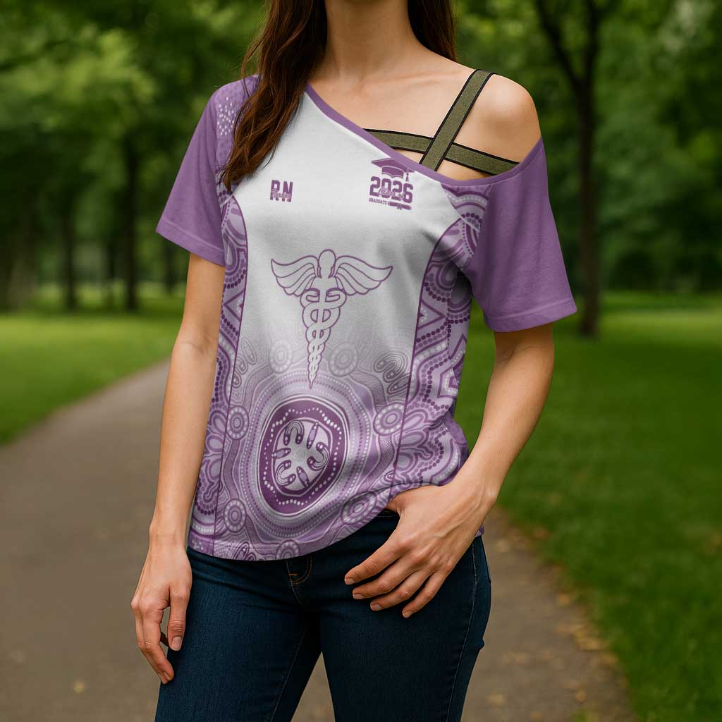 Aussie Nurse RN 2026 Personalised Cross Shoulder Shirt Purple Aboriginal Art Pattern Cultural Pride