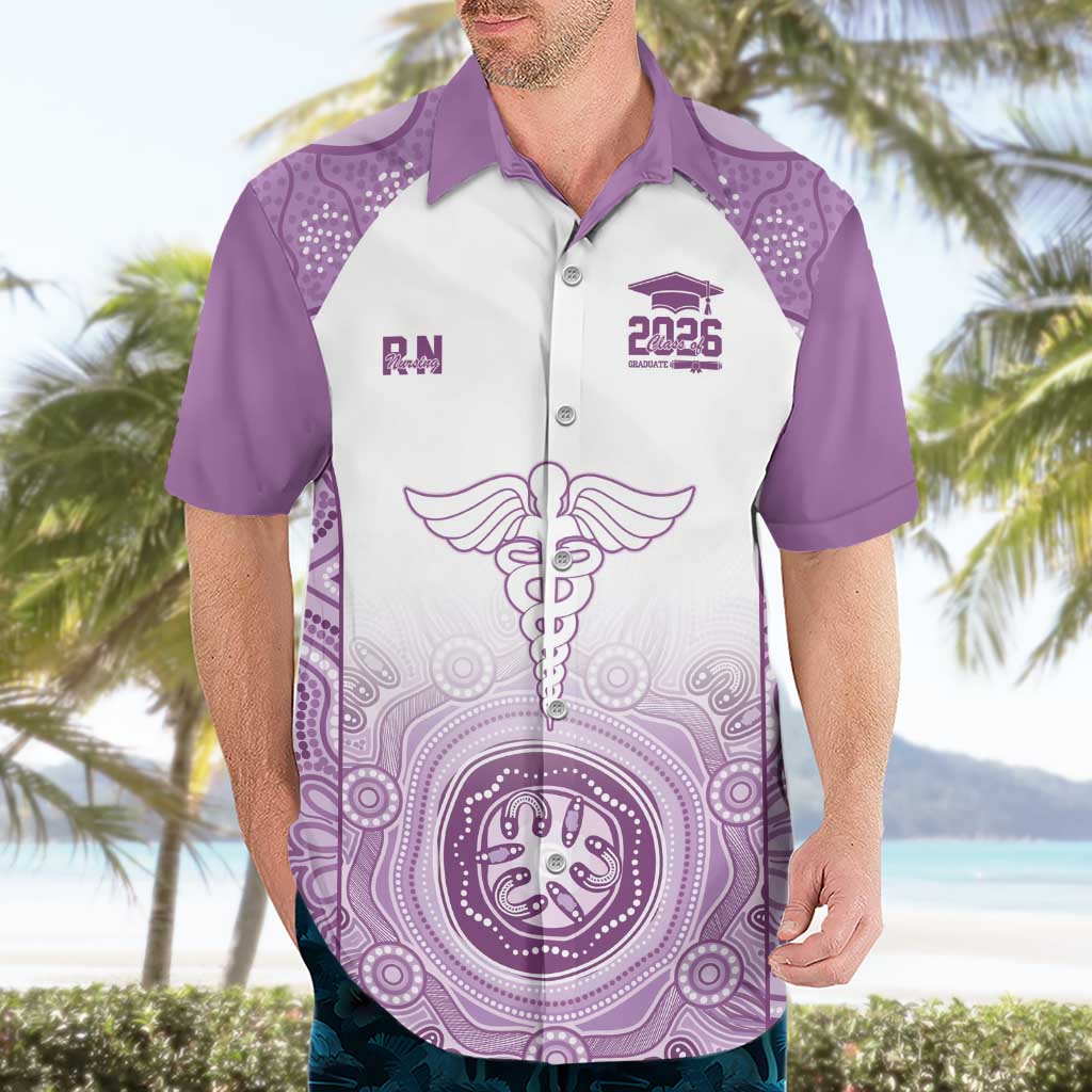Aussie Nurse RN 2026 Personalised Hawaiian Shirt Purple Aboriginal Art Pattern Cultural Pride