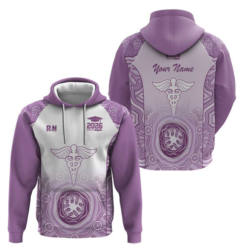 Aussie Nurse RN 2026 Personalised Hoodie Purple Aboriginal Art Pattern Cultural Pride