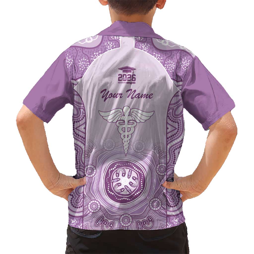 Aussie Nurse RN 2026 Personalised Kid Hawaiian Shirt Purple Aboriginal Art Pattern Cultural Pride