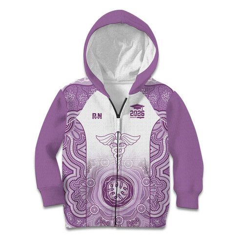 Aussie Nurse RN 2026 Personalised Kid Hoodie Purple Aboriginal Art Pattern Cultural Pride