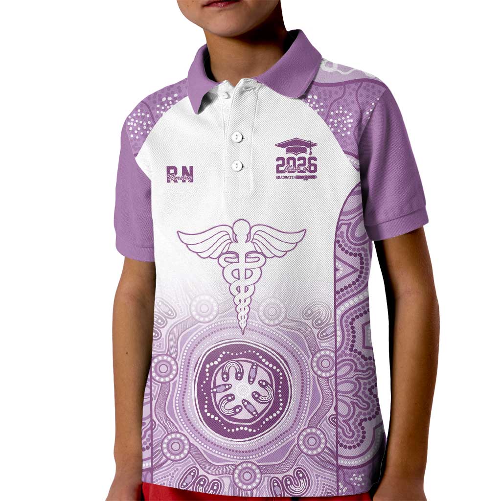 Aussie Nurse RN 2026 Personalised Kid Polo Shirt Purple Aboriginal Art Pattern Cultural Pride