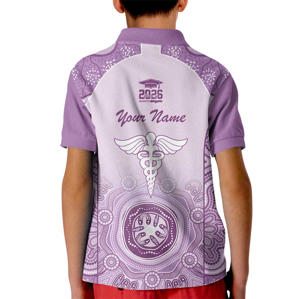 Aussie Nurse RN 2026 Personalised Kid Polo Shirt Purple Aboriginal Art Pattern Cultural Pride