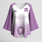 Aussie Nurse RN 2026 Personalised Kimono Sleeve Blouse Purple Aboriginal Art Pattern Cultural Pride