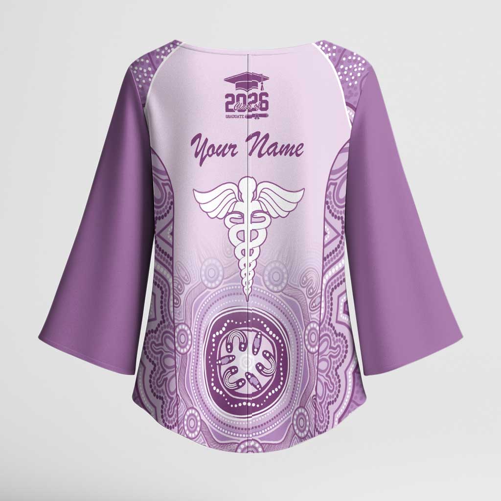 Aussie Nurse RN 2026 Personalised Kimono Sleeve Blouse Purple Aboriginal Art Pattern Cultural Pride