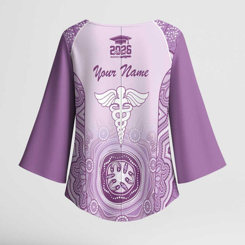 Aussie Nurse RN 2026 Personalised Kimono Sleeve Blouse Purple Aboriginal Art Pattern Cultural Pride