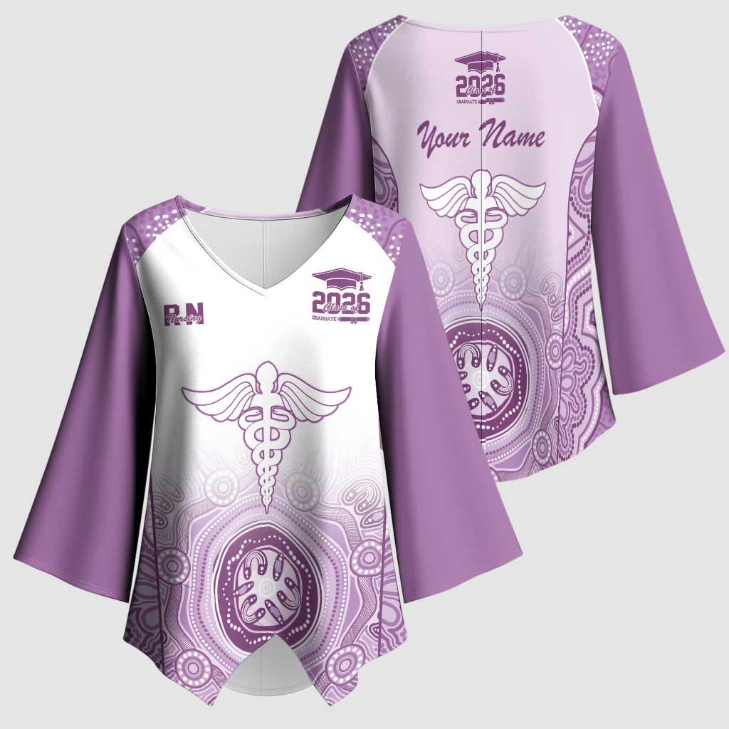 Aussie Nurse RN 2026 Personalised Kimono Sleeve Blouse Purple Aboriginal Art Pattern Cultural Pride
