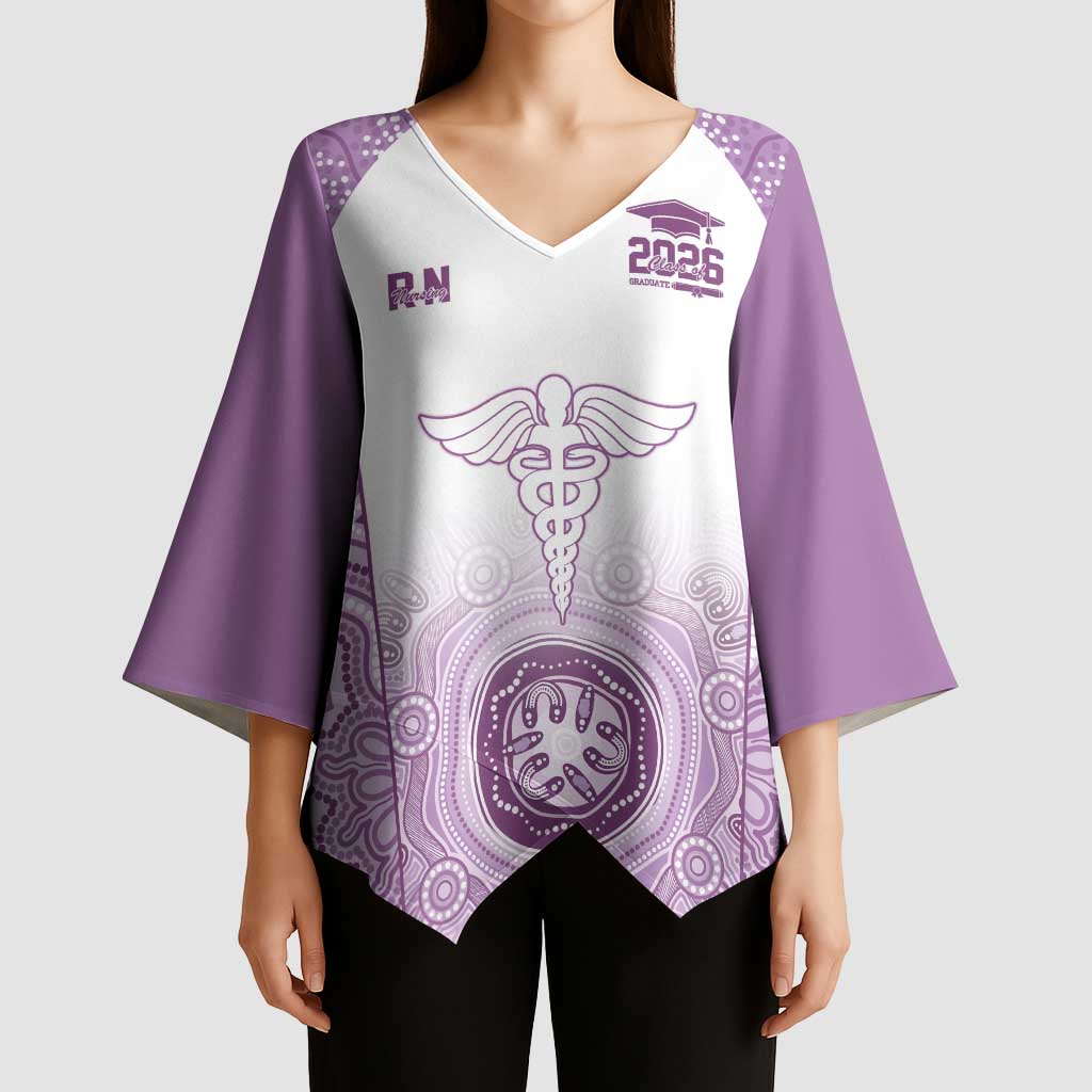 Aussie Nurse RN 2026 Personalised Kimono Sleeve Blouse Purple Aboriginal Art Pattern Cultural Pride