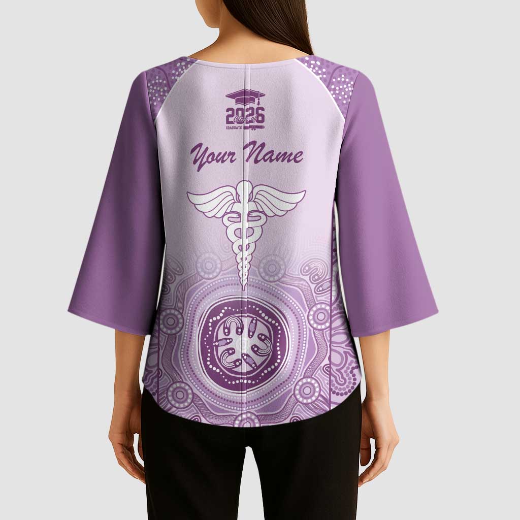 Aussie Nurse RN 2026 Personalised Kimono Sleeve Blouse Purple Aboriginal Art Pattern Cultural Pride