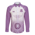 Aussie Nurse RN 2026 Personalised Long Sleeve Button Shirt Purple Aboriginal Art Pattern Cultural Pride
