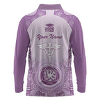 Aussie Nurse RN 2026 Personalised Long Sleeve Polo Shirt Purple Aboriginal Art Pattern Cultural Pride