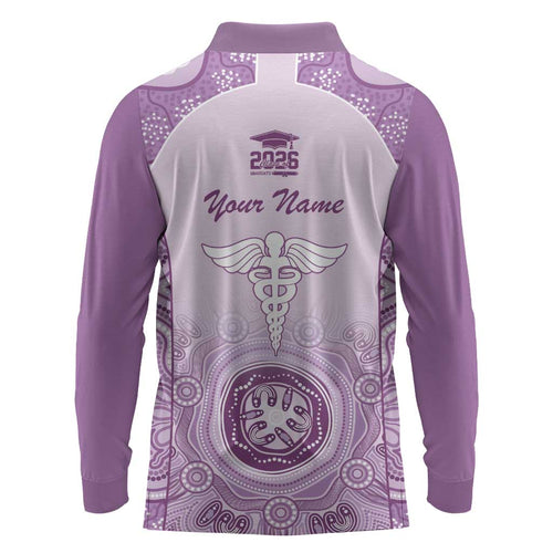 Aussie Nurse RN 2026 Personalised Long Sleeve Polo Shirt Purple Aboriginal Art Pattern Cultural Pride