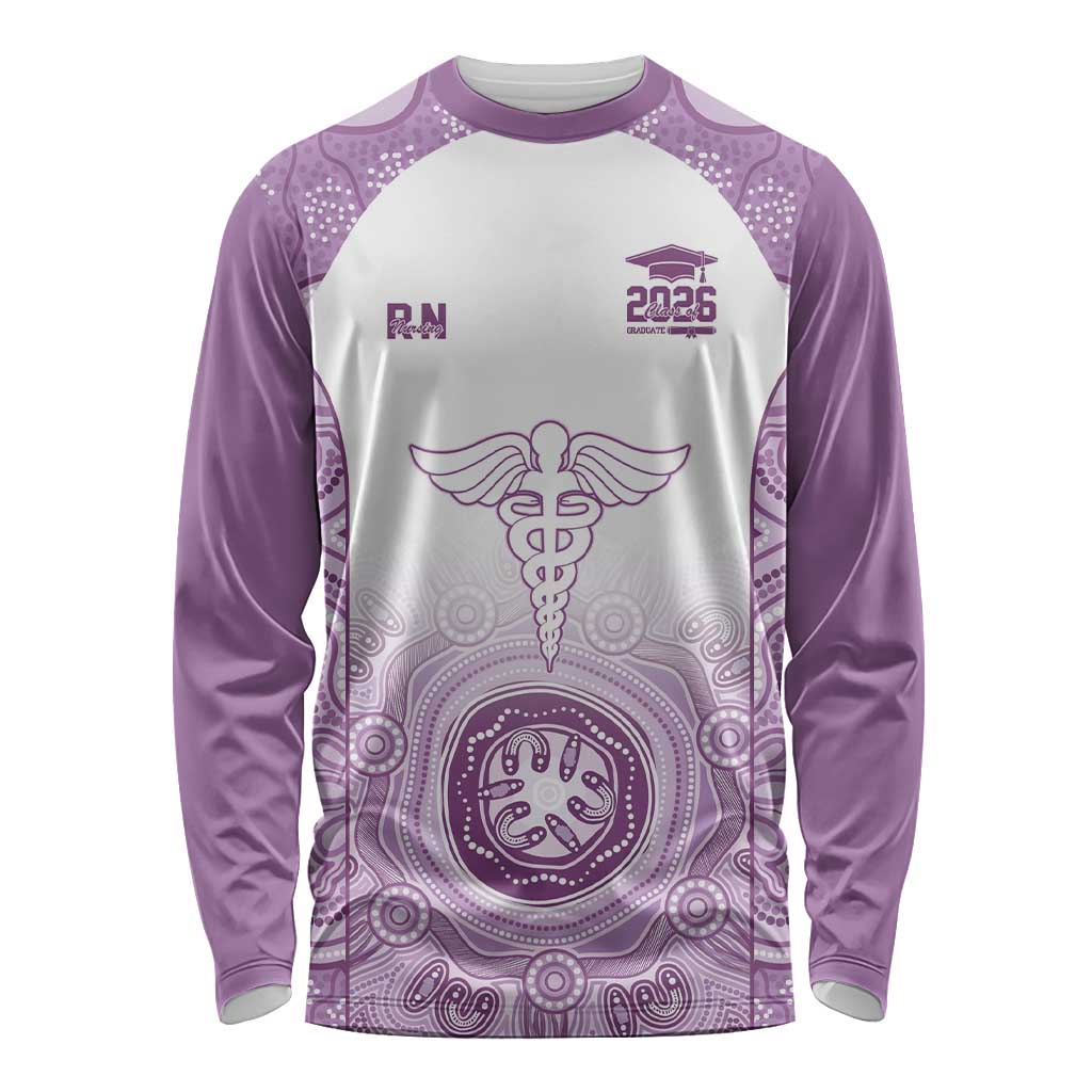 Aussie Nurse RN 2026 Personalised Long Sleeve Shirt Purple Aboriginal Art Pattern Cultural Pride