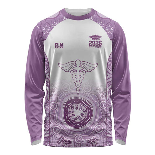 Aussie Nurse RN 2026 Personalised Long Sleeve Shirt Purple Aboriginal Art Pattern Cultural Pride