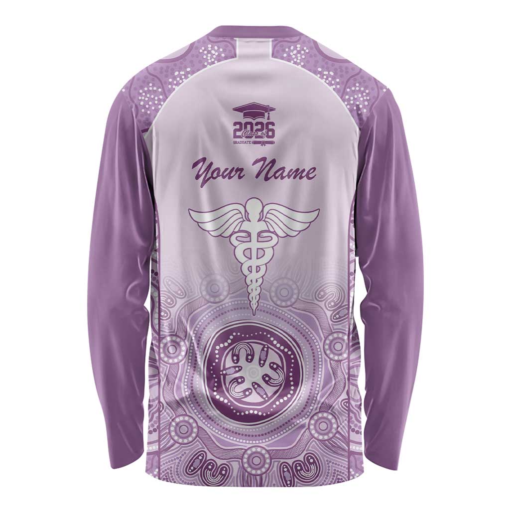 Aussie Nurse RN 2026 Personalised Long Sleeve Shirt Purple Aboriginal Art Pattern Cultural Pride