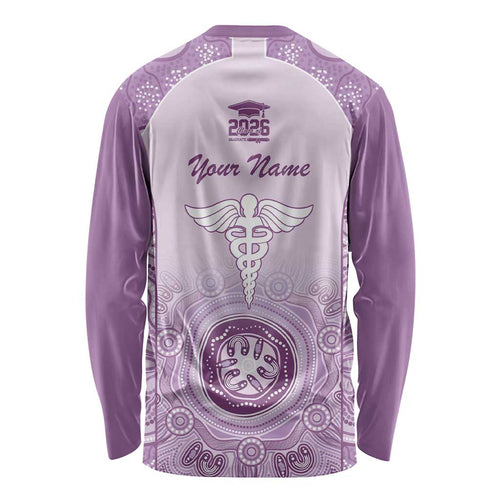 Aussie Nurse RN 2026 Personalised Long Sleeve Shirt Purple Aboriginal Art Pattern Cultural Pride