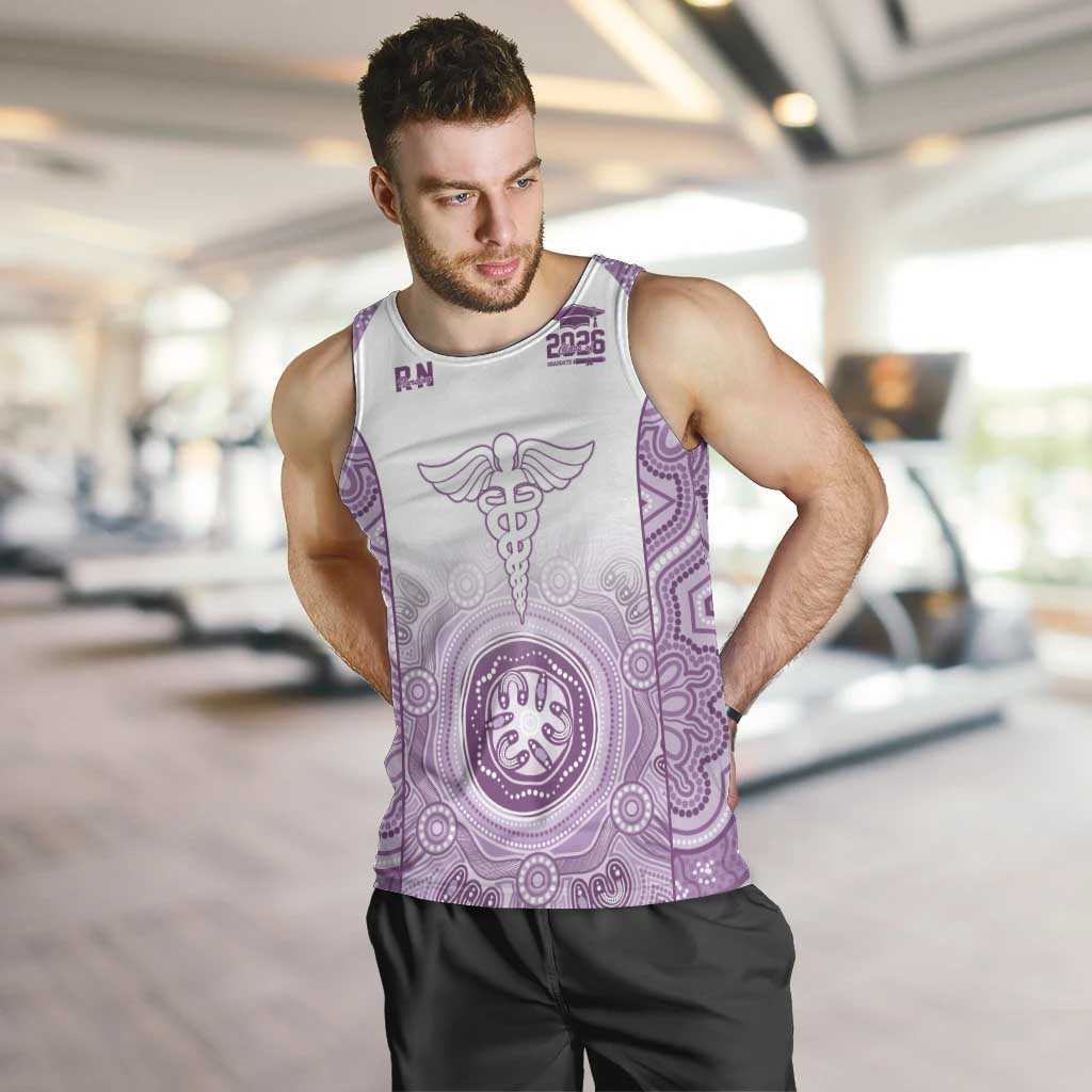 Aussie Nurse RN 2026 Personalised Men Tank Top Purple Aboriginal Art Pattern Cultural Pride