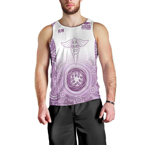 Aussie Nurse RN 2026 Personalised Men Tank Top Purple Aboriginal Art Pattern Cultural Pride