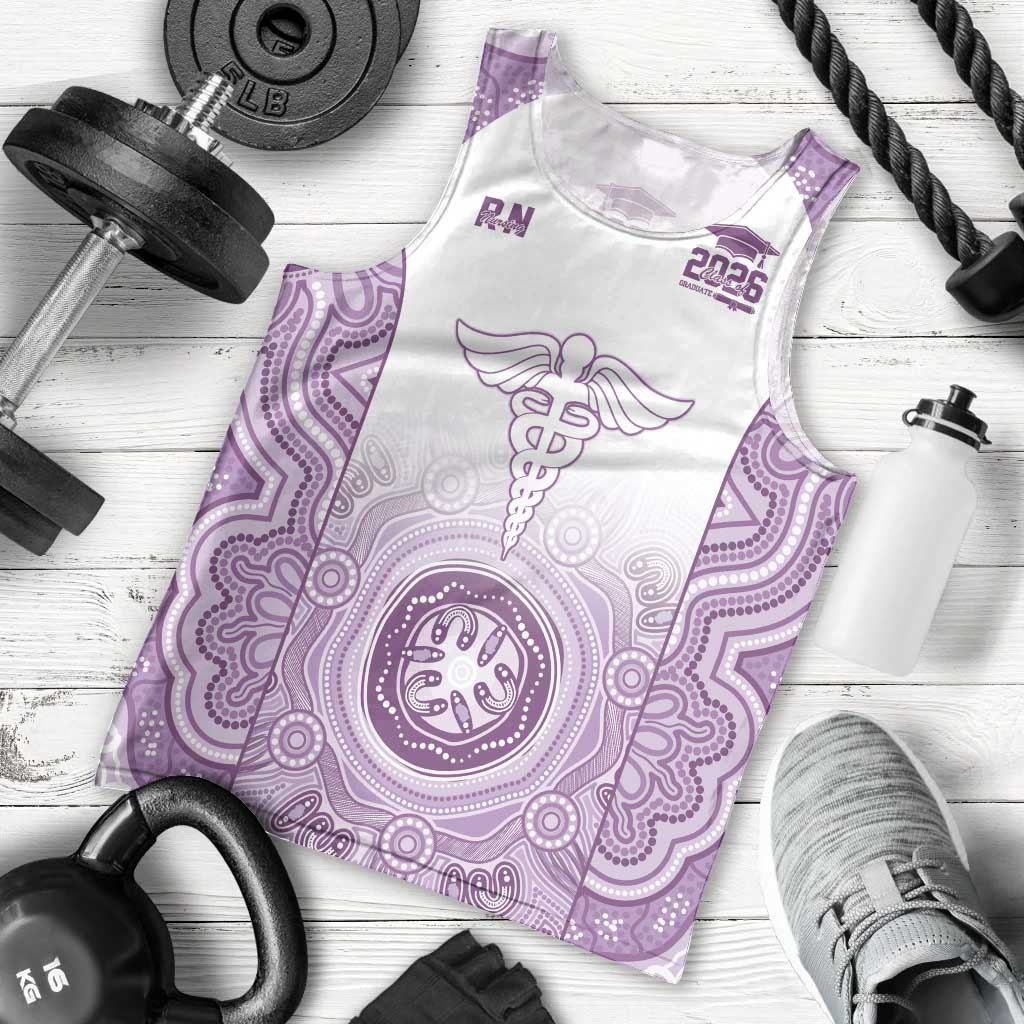 Aussie Nurse RN 2026 Personalised Men Tank Top Purple Aboriginal Art Pattern Cultural Pride