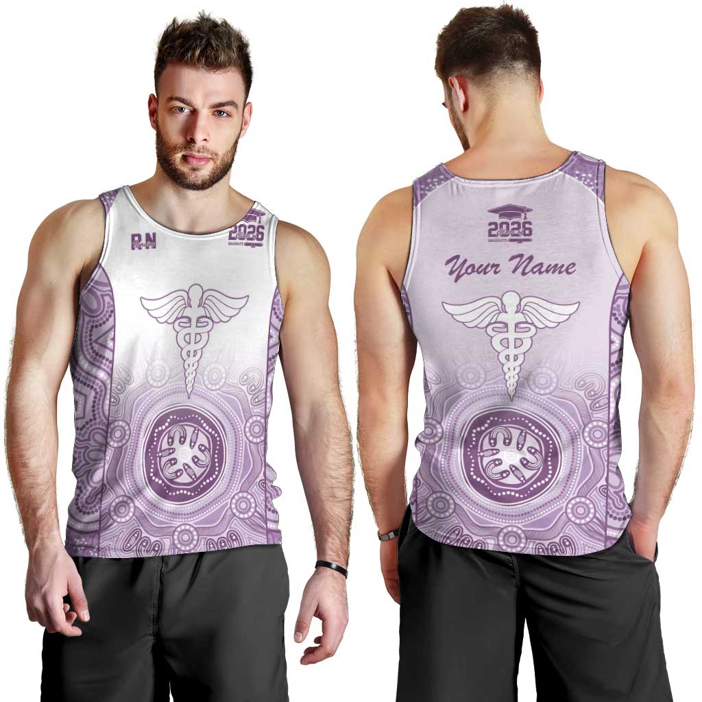 Aussie Nurse RN 2026 Personalised Men Tank Top Purple Aboriginal Art Pattern Cultural Pride