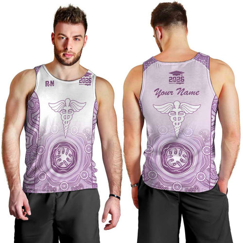 Aussie Nurse RN 2026 Personalised Men Tank Top Purple Aboriginal Art Pattern Cultural Pride