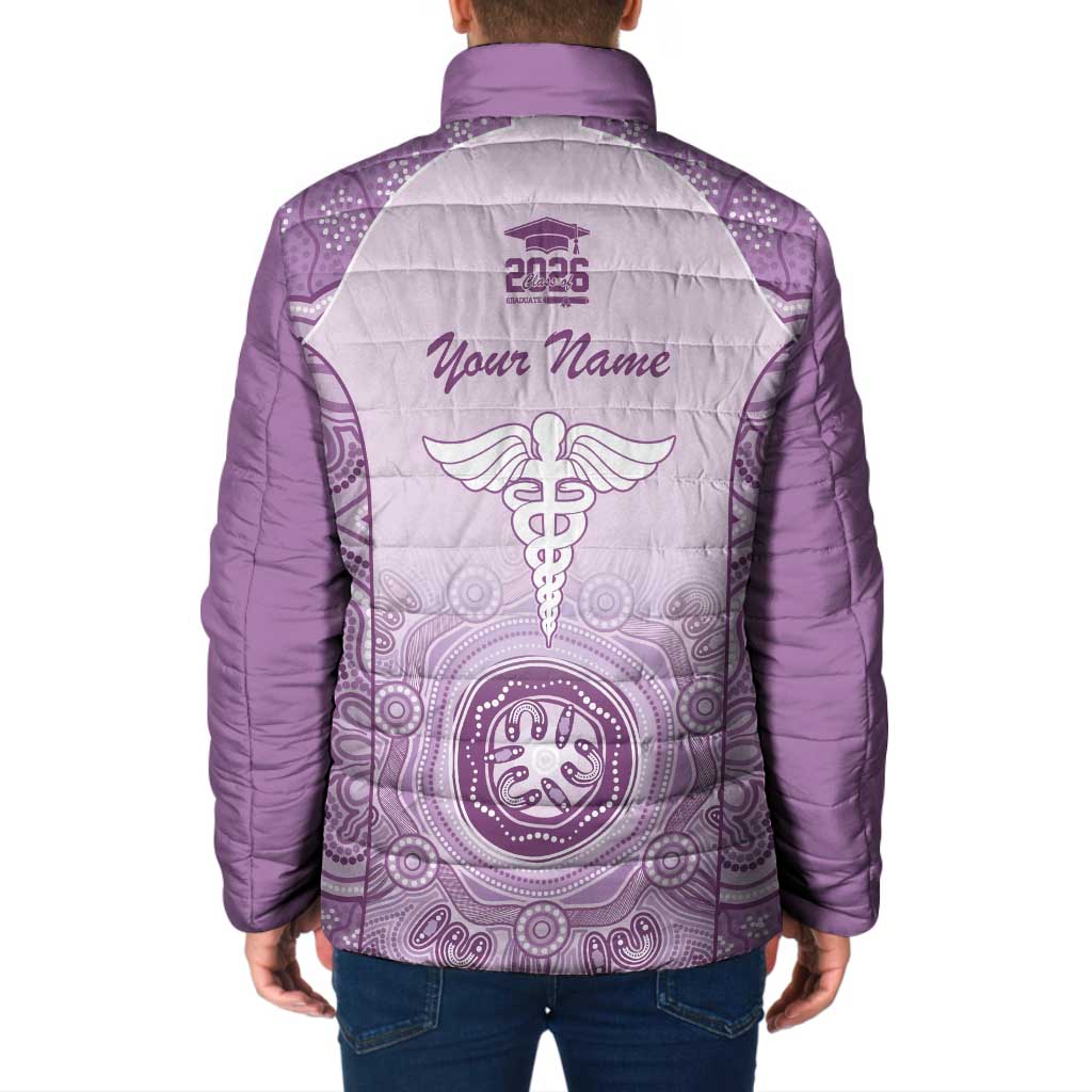 Aussie Nurse RN 2026 Personalised Padded Jacket Purple Aboriginal Art Pattern Cultural Pride