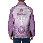 Aussie Nurse RN 2026 Personalised Padded Jacket Purple Aboriginal Art Pattern Cultural Pride