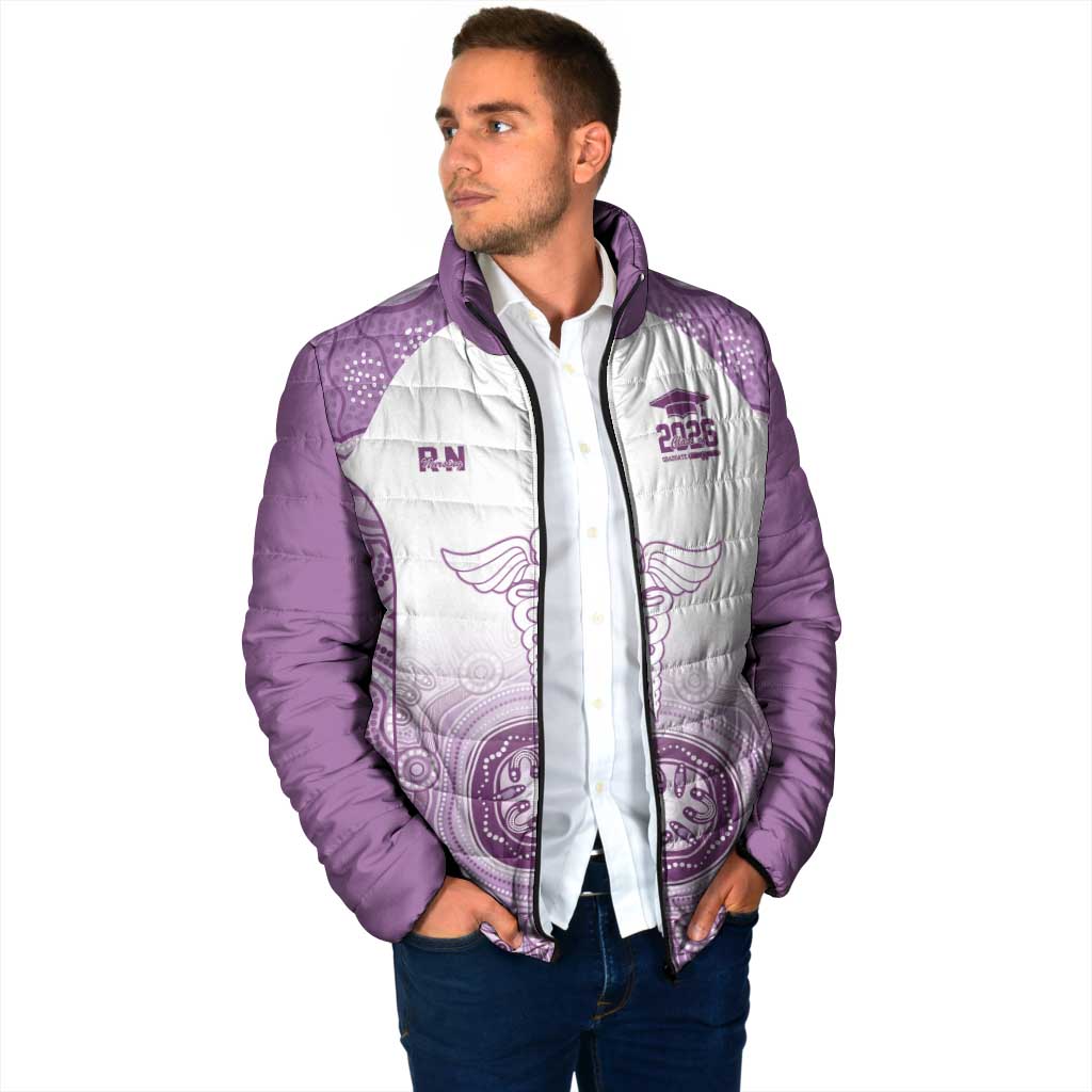 Aussie Nurse RN 2026 Personalised Padded Jacket Purple Aboriginal Art Pattern Cultural Pride