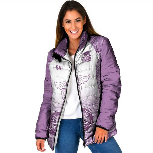 Aussie Nurse RN 2026 Personalised Padded Jacket Purple Aboriginal Art Pattern Cultural Pride