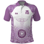 Aussie Nurse RN 2026 Personalised Polo Shirt Purple Aboriginal Art Pattern Cultural Pride