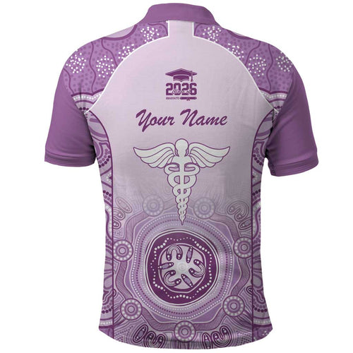 Aussie Nurse RN 2026 Personalised Polo Shirt Purple Aboriginal Art Pattern Cultural Pride