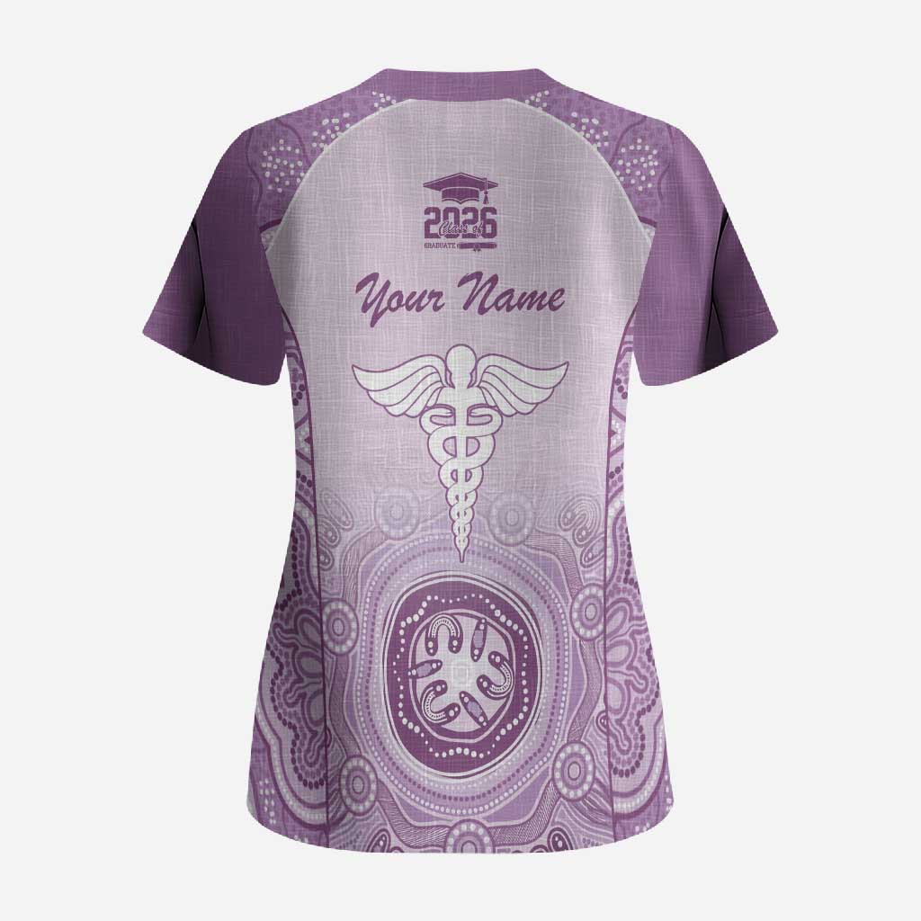 Aussie Nurse RN 2026 Personalised Scrub Top Purple Aboriginal Art Pattern Cultural Pride